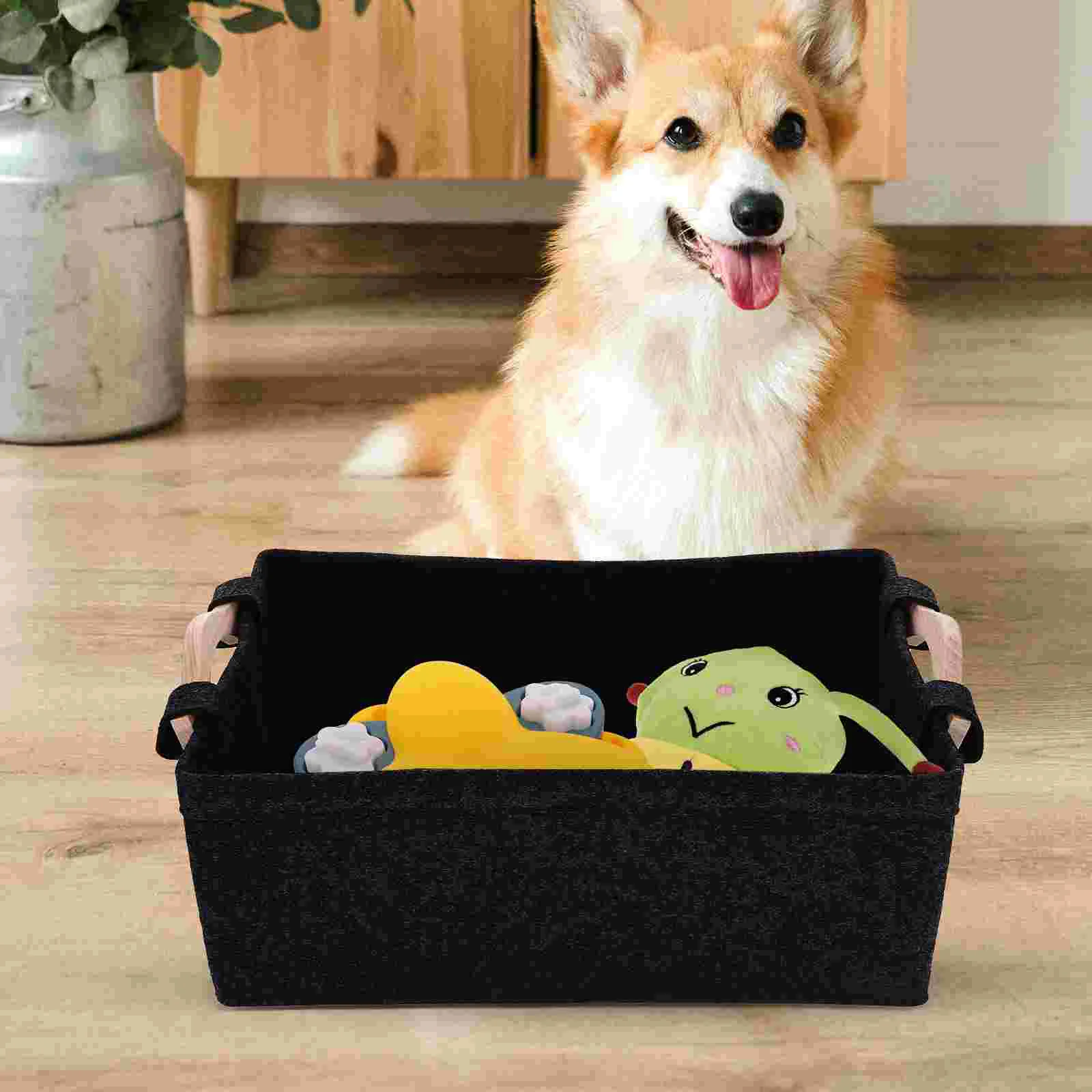 Puppy Toys Felt Storage Basket Pet The Dog Dark Grey Sundry Container with Handle Office