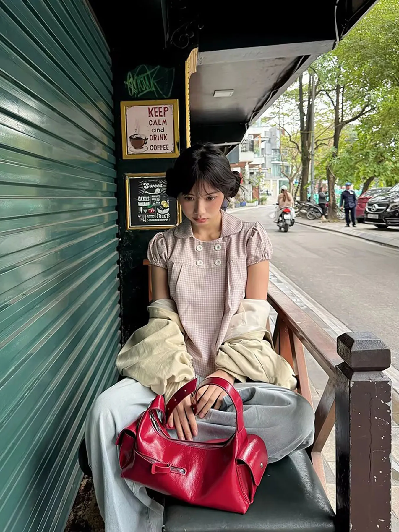 2026 New Y2K French Retro Plaid Shirt Doll Collar Bubble Sleeve Button Down Sweet Aesthetic Casual Street Women Top
