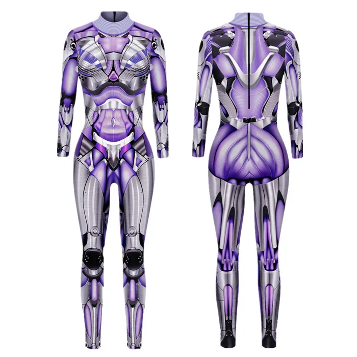 Mono con estampado 3D de Halloween para mujer, traje de armadura, Catsuit muscular, ropa de fiesta Zentai, pelele elástico de Carnaval