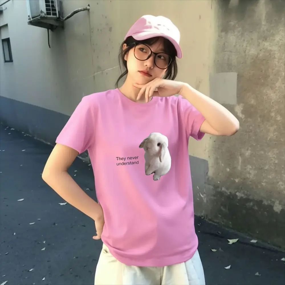Kawaii Rabbit Graphic T-Shirt Women Y2k Short Sleeve They Never Understand Letter Print Vintage Tops Female Casual Cheap Clothes
