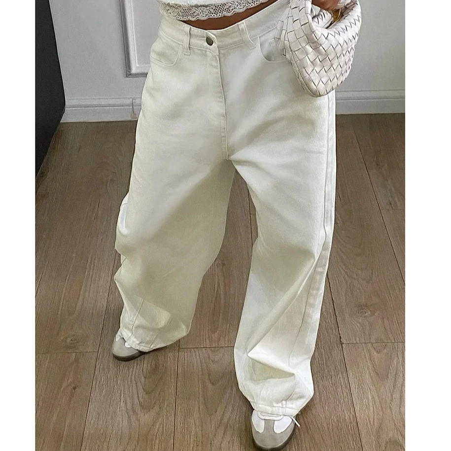 

Jeans Women Wide Leg Pants Denim Mom Loose Trousers Streetwear High Waist Distressed Washed Pockets 2025 Basis Floor Length