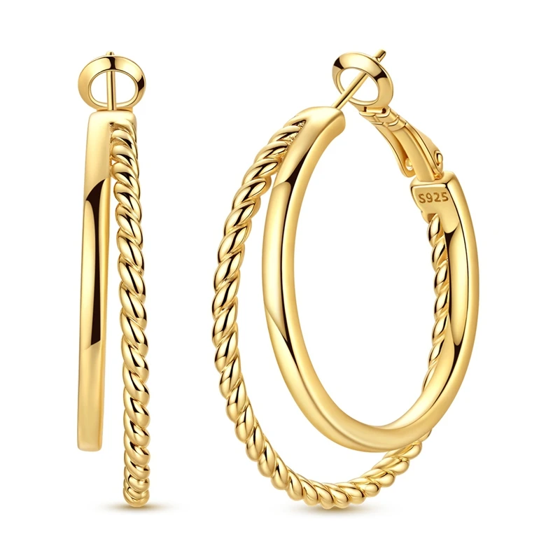 925 Sterling Silver Earrings Women Double Layer Twisted Drop Earring For Anniversary Wedding Jewelry Gifts
