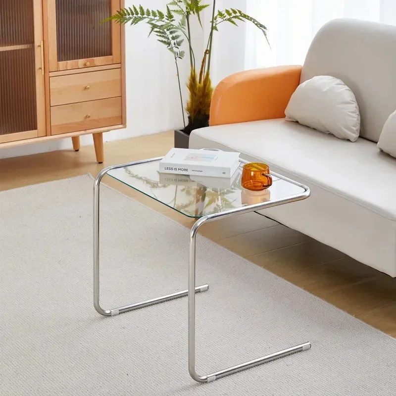 

Transparent Side Table Medieval Stainless Steel Crystal Glass Coffee Table Home Room Side Tables Homestay Photography Base Desk