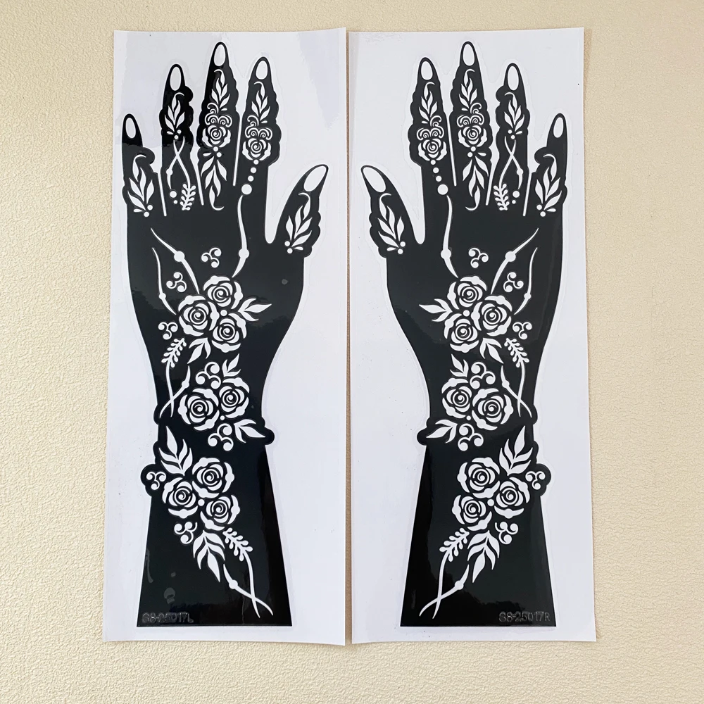 2 Stück Henna-Schablonen für Handblumen-Tattoos, Vorlagen für Frauen, Henna-Tattoo-Schablonen, Mehndi-Malwerkzeuge für Festival-Körperkunst – Detail 6