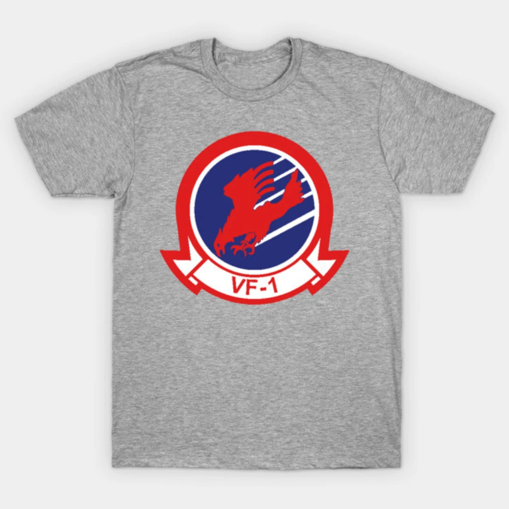 

Men Heather Grey Motorcycle Tee Red Blue Eagle VF1 Fighter Squadron Insignia Cotton T-shirt Top Gun Short Sleeve Street Clothes