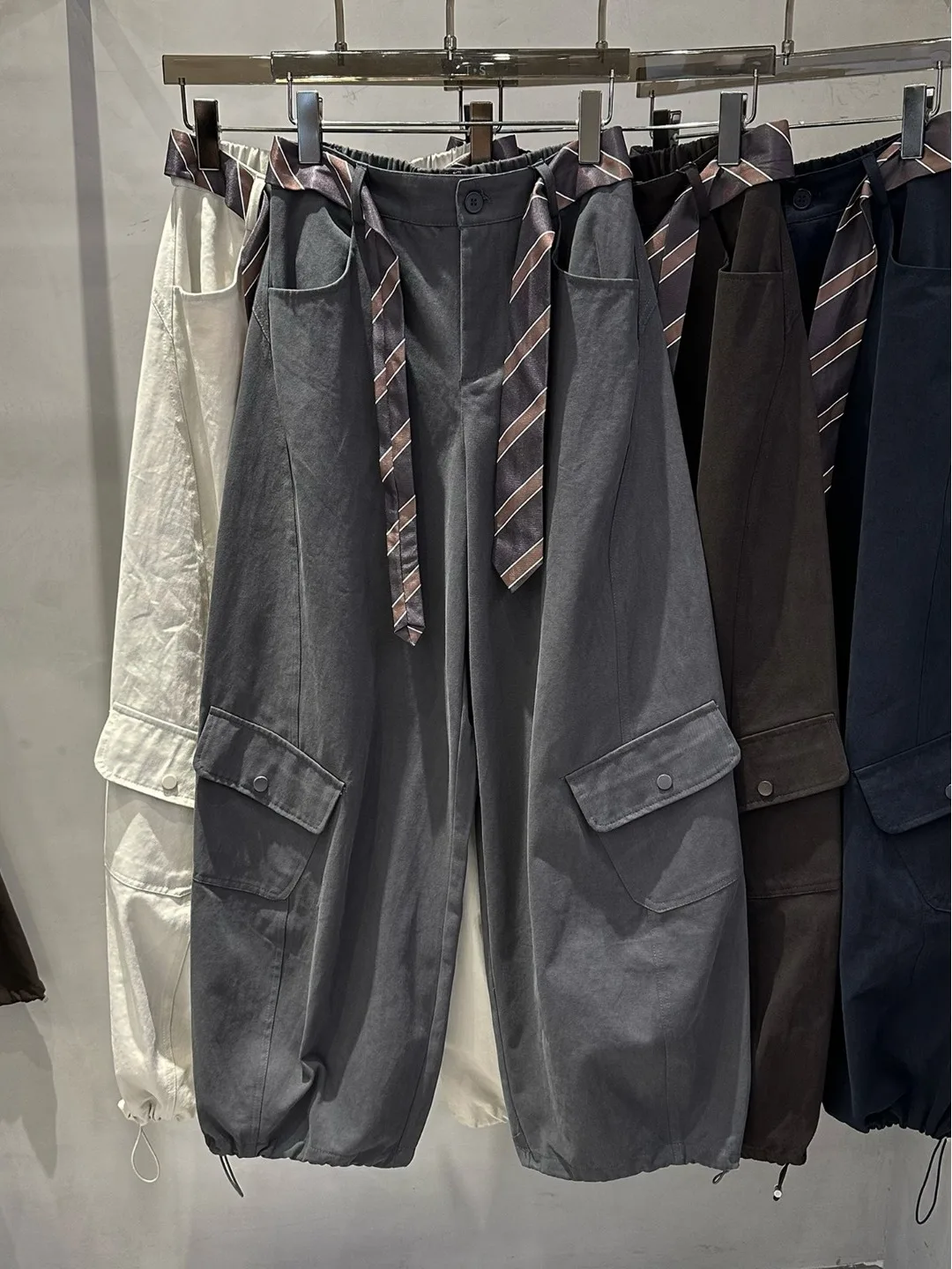 

Американские ретро-брюки с завязками, женские, весенне-осенние, повседневные, свободные, широкие, с эффектом похудения, модные, с высокой талией, из хлопка