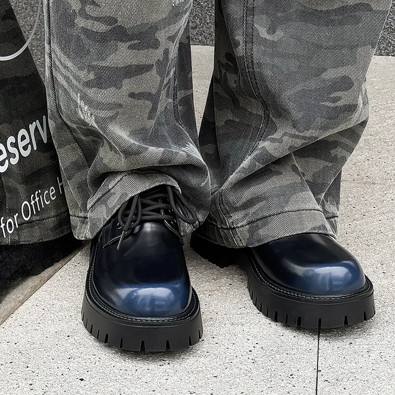 

Мужская модная обувь для сцены, ночного клуба, обувь из натуральной кожи, обувь дерби на платформе со шнуровкой, брендовые дизайнерские кроссовки, крутая стильная мужская обувь