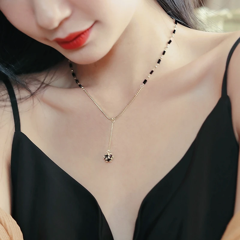 2023 neue Schmuck Für frauen Geheimnisvolle Sexy Schwarz Kristall Zirkon Ball Anhänger Halskette Party Luxus Halskette Mädchen Zubehör – Detail 5