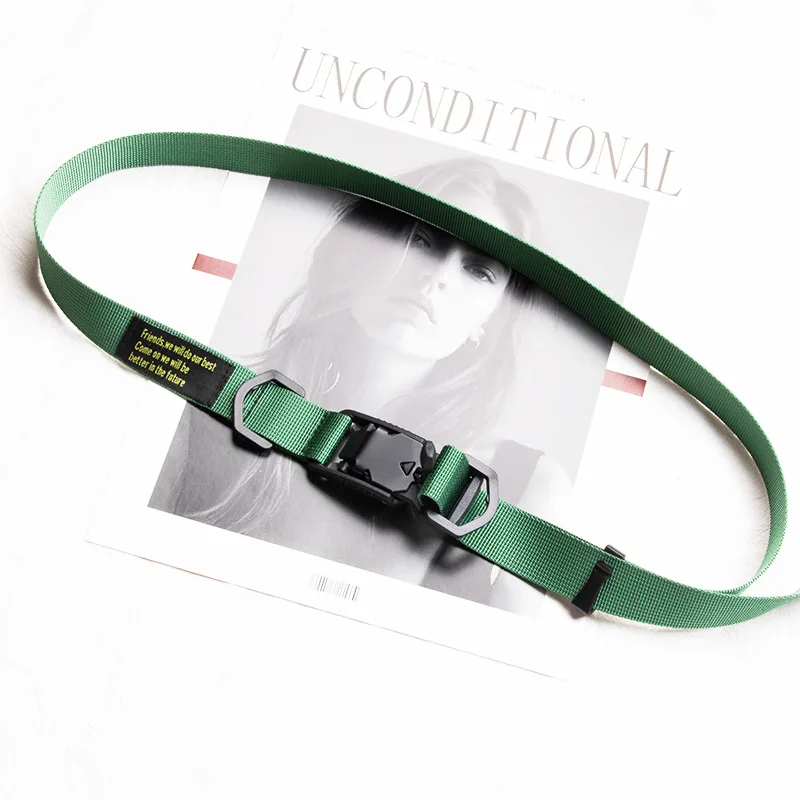 2.5Cm Magnetic Buckle Function Wind Hip Hop Nylon Canvas Belt, Trendy Brand Overalls Belt Men's Multi-color Optional