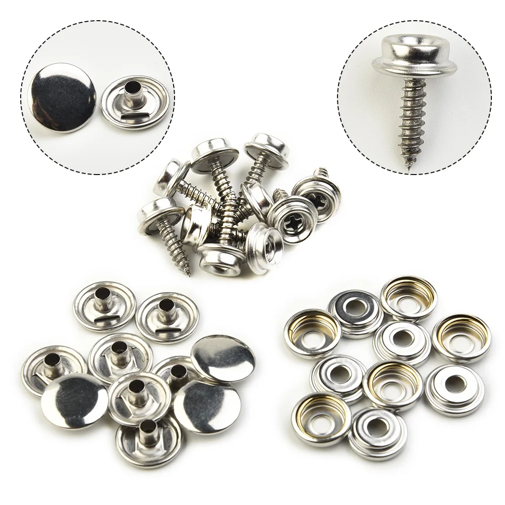 15pair Snap Fastener Canvas Cap Screw Kit Stainless For Tents Boats Marine Handbag Silver Marine Hardware Automobile Accessories