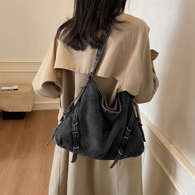 

2025 New Large Capacity Denim Tote Bag, Vintage Retro Women's Shoulder Bag, Stylish Casual Crossbody Purse for Work & Daily Use
