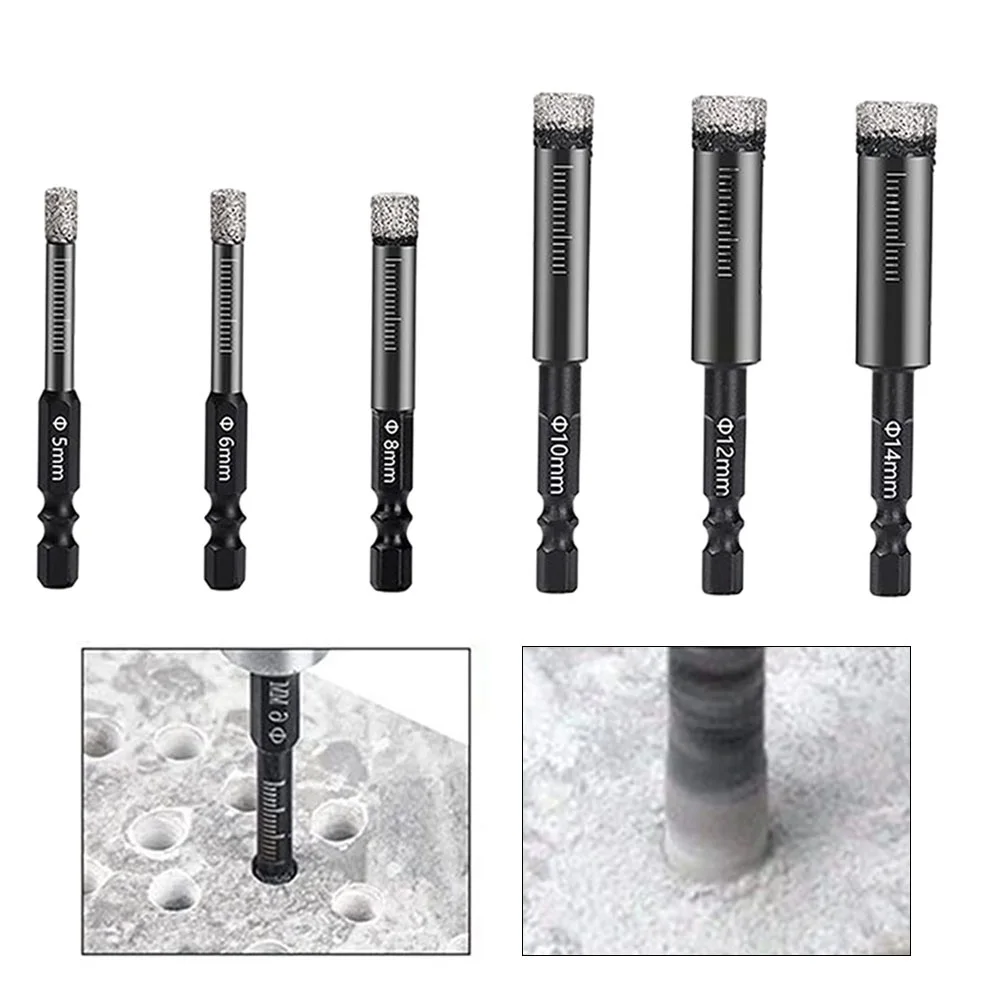 6-12mm Vaccum Brazed Diamond Dry Drill Bits Hole Saw Cutter Hex Handle For Marble Granite Vitrified Tile Glass Hole Opener