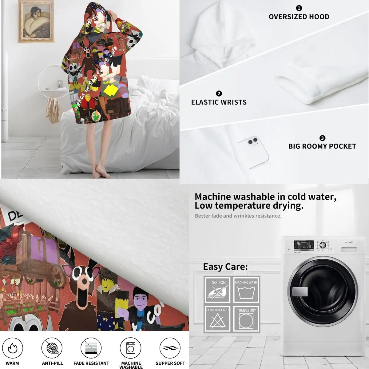 99 ليلة في الغابات بطانية هوديي المتضخم يمكن ارتداؤها ألعاب الفيديو البلوز بطانية هدايا دافئة للنساء الفتيات صديقة