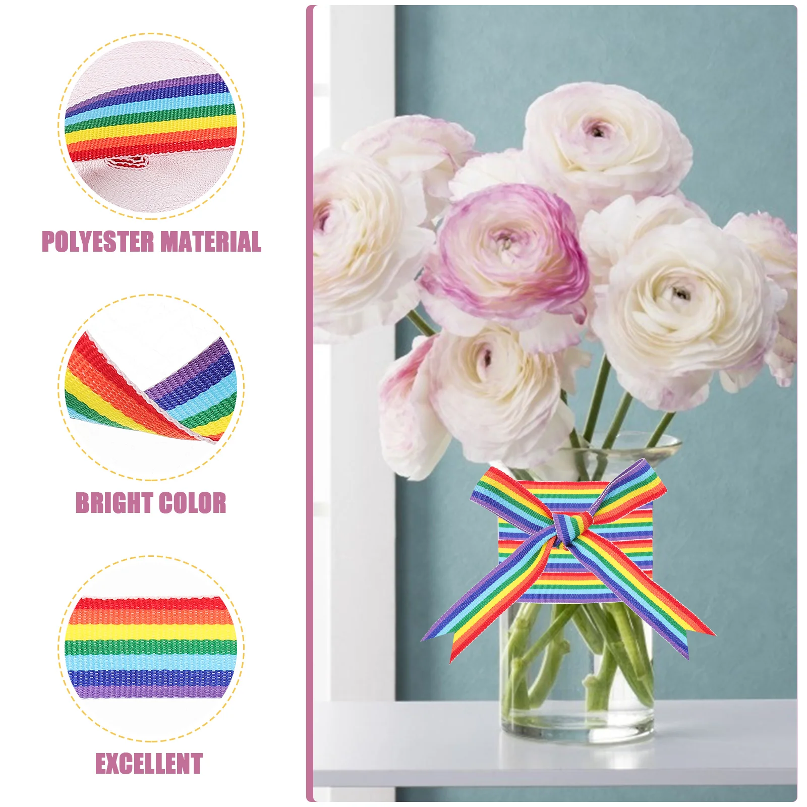 

1 Roll Rainbow Woven Ribbon Smooth Polyester Durable for Gift Wrapping Hair Bows Clothing Decoration DIY Crafts