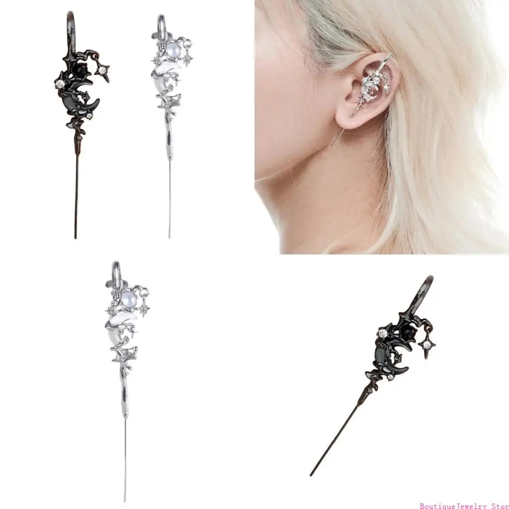 E1PE Elegant Star Moon Diamond Earring Surround Auricles Diagonals Piercing Ear Rings