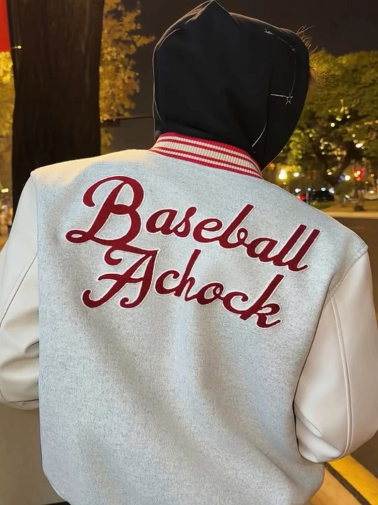 

Американская ретро-куртка-бомбер из плотной ткани с цветными блоками и вышивкой букв, мужская, весенне-осенняя, новая, универсальная, для пар