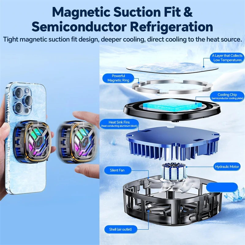 مروحة تبريد مغناطيسية للهاتف الخلوي RGB مع عرض درجة الحرارة لمبرد الهاتف المحمول Magsafe IP للألعاب المحمولة ومبرد الهواء #4