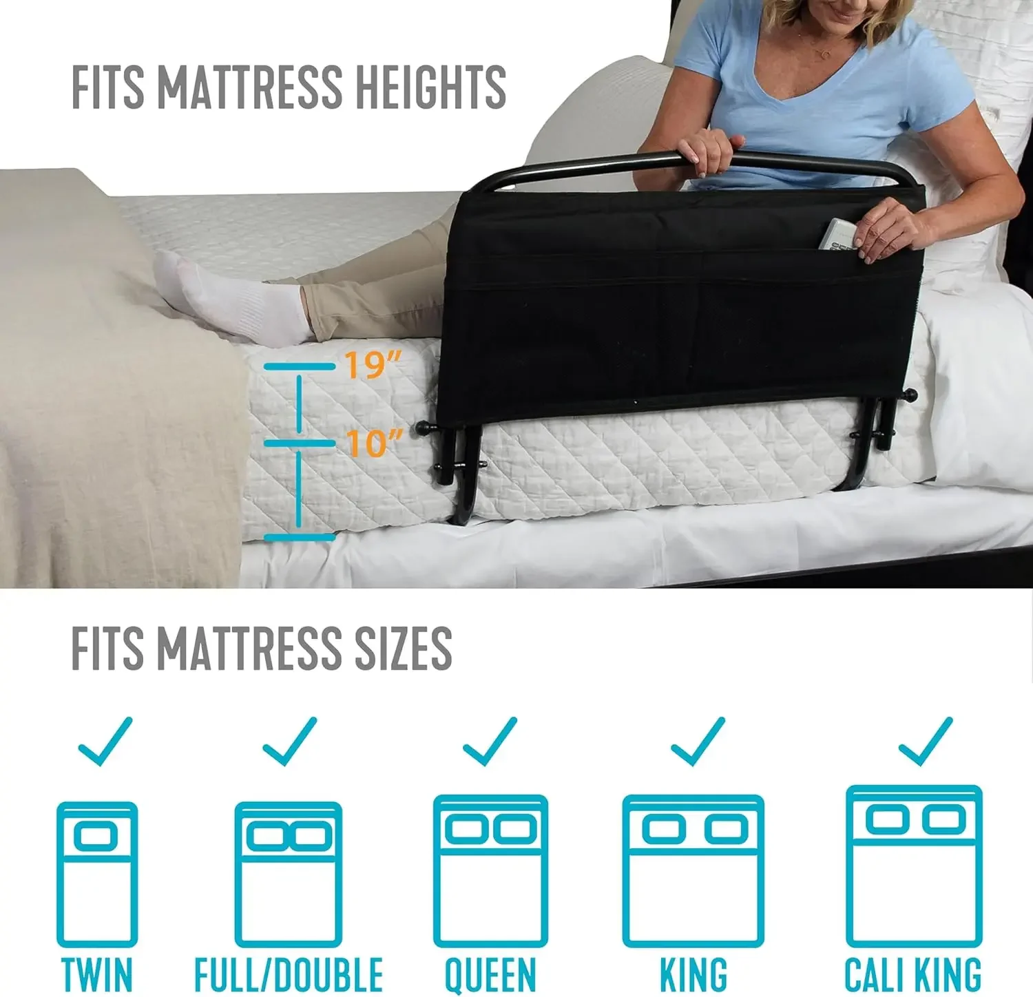 30" Safety Bed Rail with Padded Pouch, Folding Bedside Safety Guard Rail for Adults, Seniors, and Elderly, Under Mattress Bed Sa