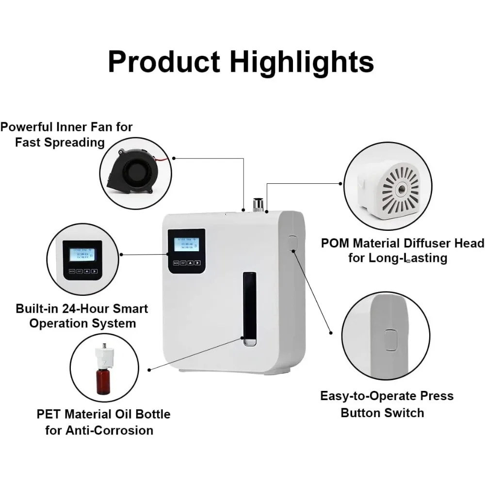 Máquina de aire aromático con Bluetooth y WiFi, difusor de aceite esencial atomizador inteligente con tecnología de difusión de aire frío, aromaterapia