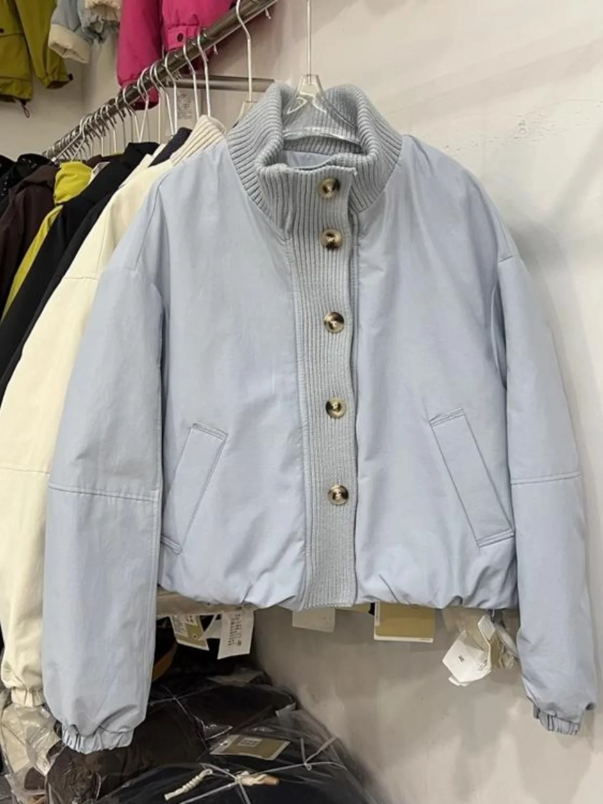 

Вязаная хлопковая куртка для женщин, зимняя, большого размера, модная, теплая, с воротником-стойкой, в стиле ретро, с пуговицами