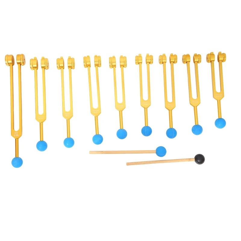 

9 Pcs Tuning Forks Set With Hammers For Healing, Sound Therapy, Meditation, Yoga,Reliever Stress Durable Easy To Use ,Gold