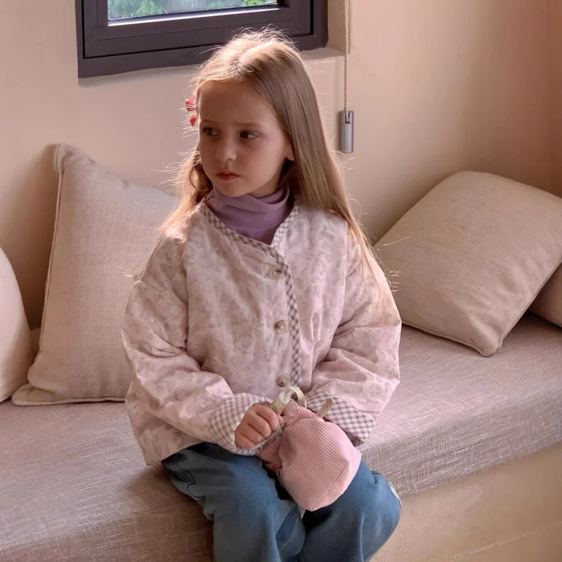 

Korean Children's Clothing Girls' Floral Cotton Jacket Autumn Winter New Sweet Stylish Warm Baby Children's Cotton Coat