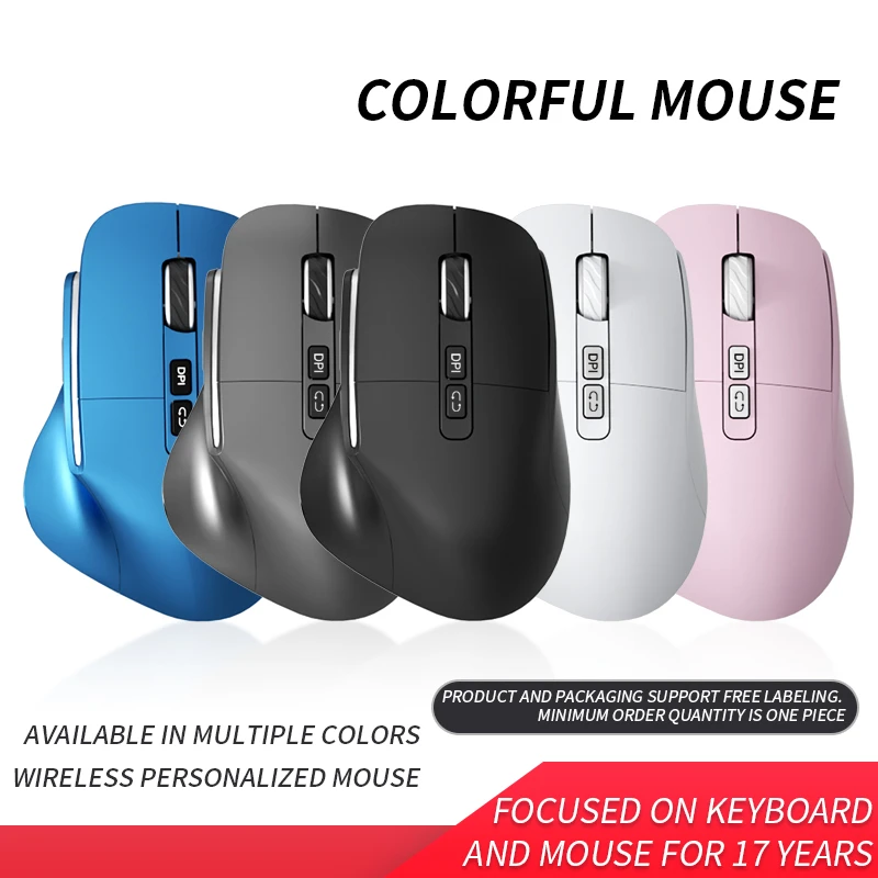 Triple Mode Wireless Bluetooth Mouse 5 Levels Adjustable 800-4800 DPI Type-C Rechargeable Ergonomic Mute Mouse for Office Gaming
