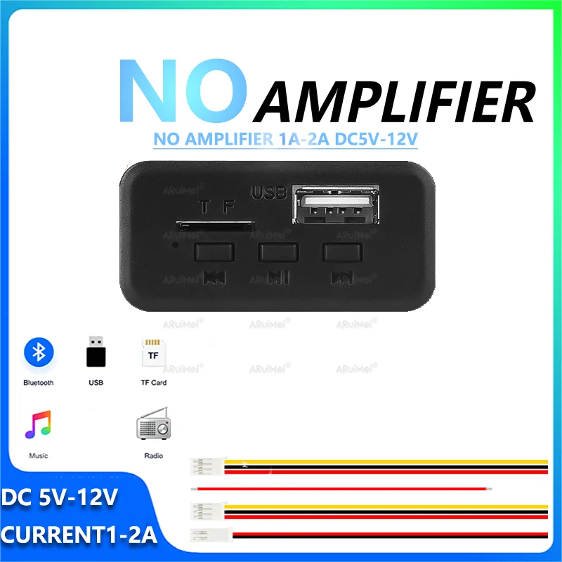 Car Audio Bluetooth 5.0 Amplifier Board with 12V Power Cable DC 12-5V for DIY Car Speaker Mini Stereo System Home PC