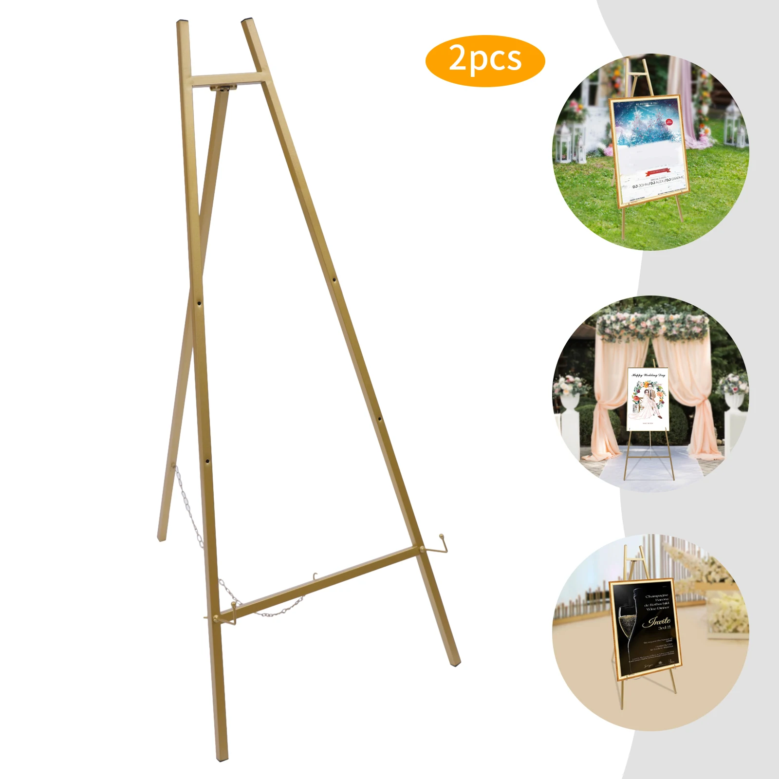 2Pcs Gold Foldable Floor Easel Stand Large Gold Wedding Display Rack Drawing Poster for Wedding PatyDisplay Stand