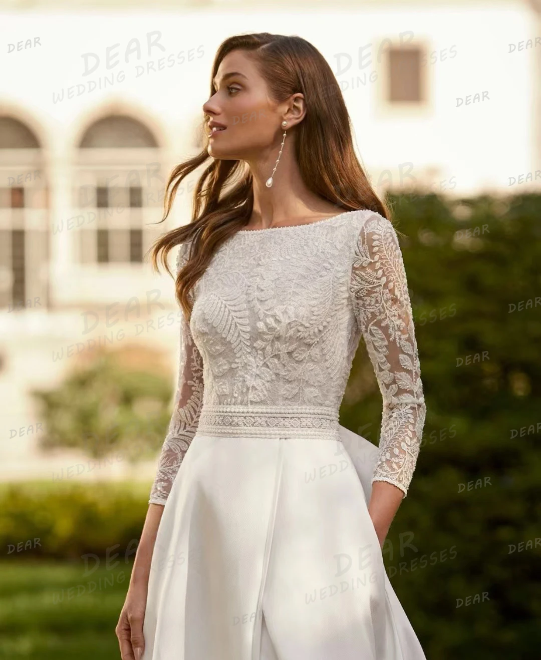 Vestidos De Novia De satén con apliques simples para mujer, vestidos De Novia formales bohemios, vestidos De Novia De manga larga, línea A, Sexy y elegante