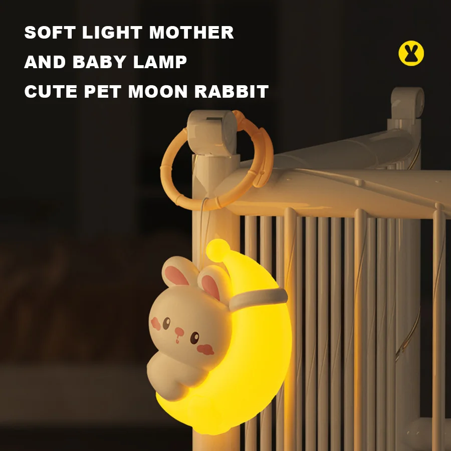 Colgante para bebé, luz nocturna de conejo y Luna, luz cálida para dormir para bebé, luz suave para dormir con niños, luz de ambiente