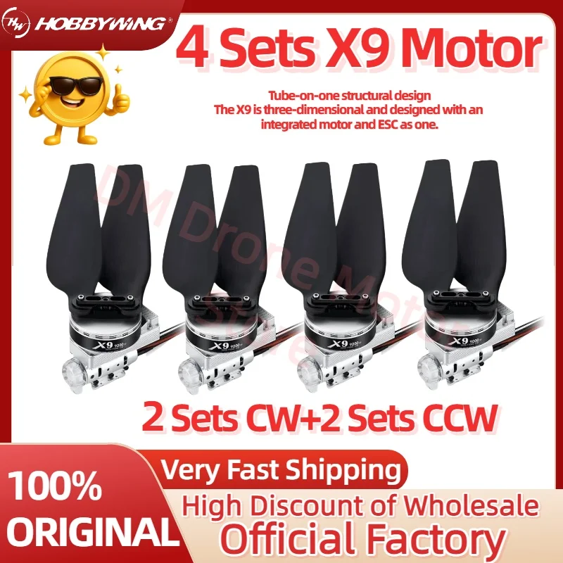 4 Sets Hobbywing Official X9 Motor 9616-110KV 3411 Propeller Fold Blades 12S ESC D40mm For Agriculture UVA Drone Motor