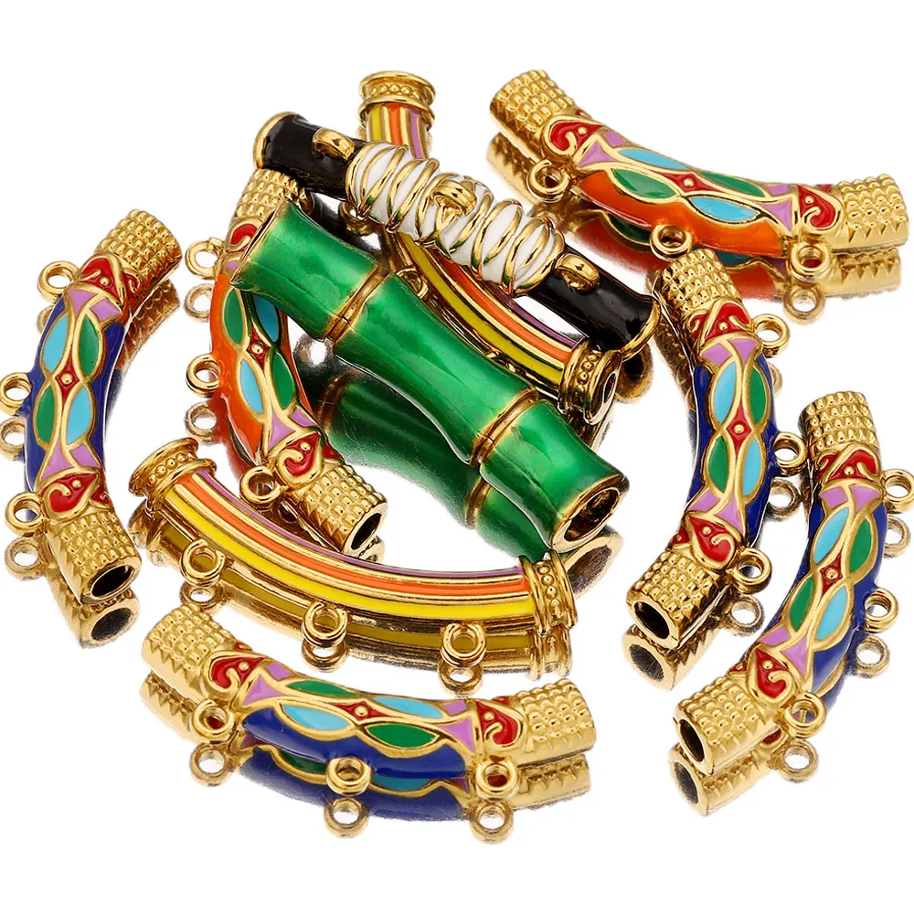 Edelstahl Boho gebogene Rohrverbinder Spacer Charm Perlen Emaille Halskette Armband Handwerk für DIY Schmuckherstellung Materialien