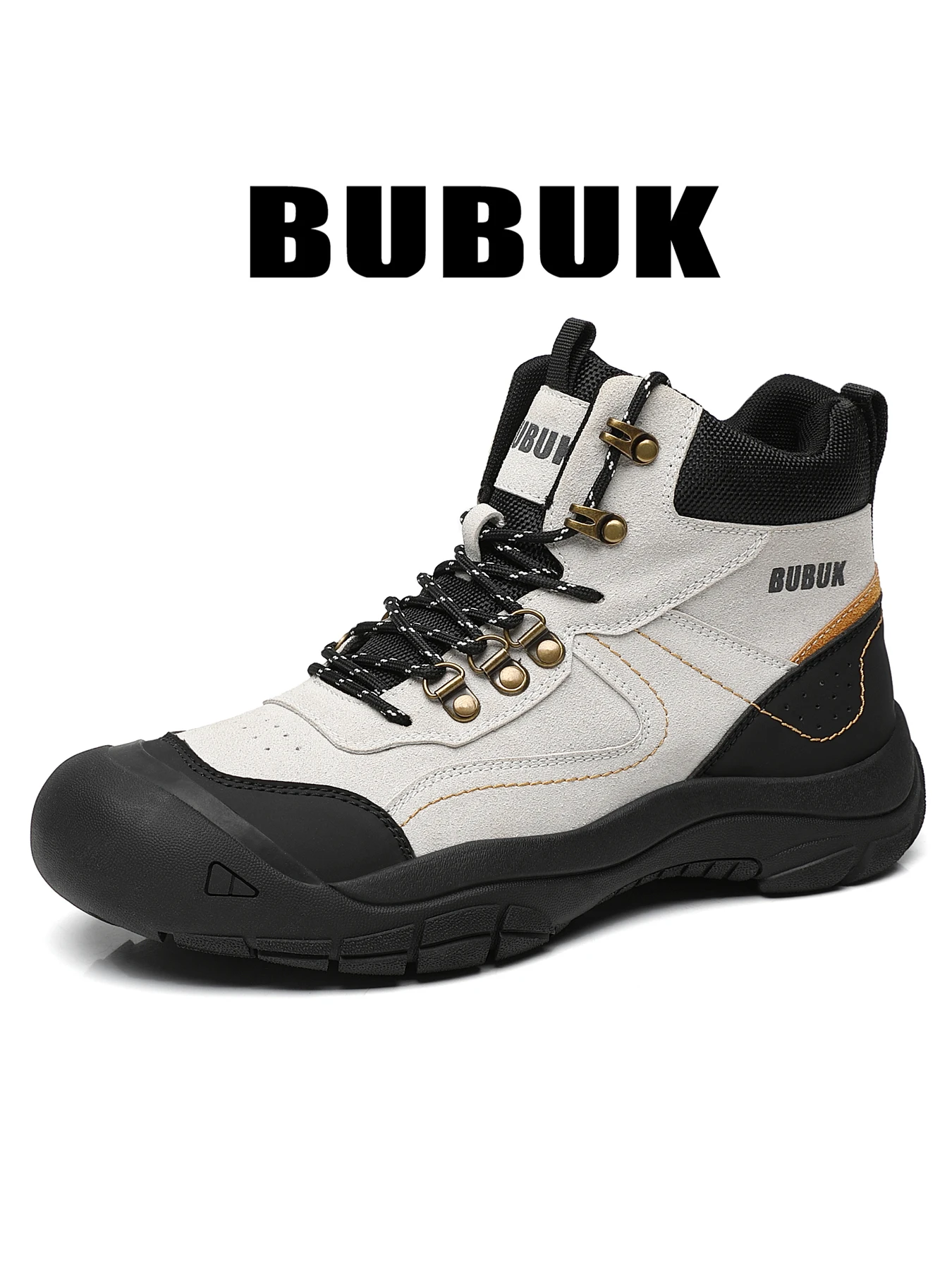 Bubuk Men's High-Top Outdoor Hiking Boots, Outdoor Work Boots, Non-Slip Trekking Shoes, Retro Color-Blocking Mountain Trail Boots for Men
