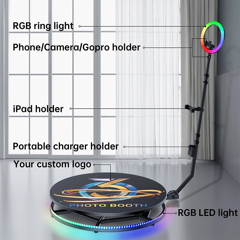 Rotating 360 Photo Booth Machine Camera Booth 60-115cm for 1-7ppl Selfie Spinner Metal Platform 360 Video PhotoBooth Wedding