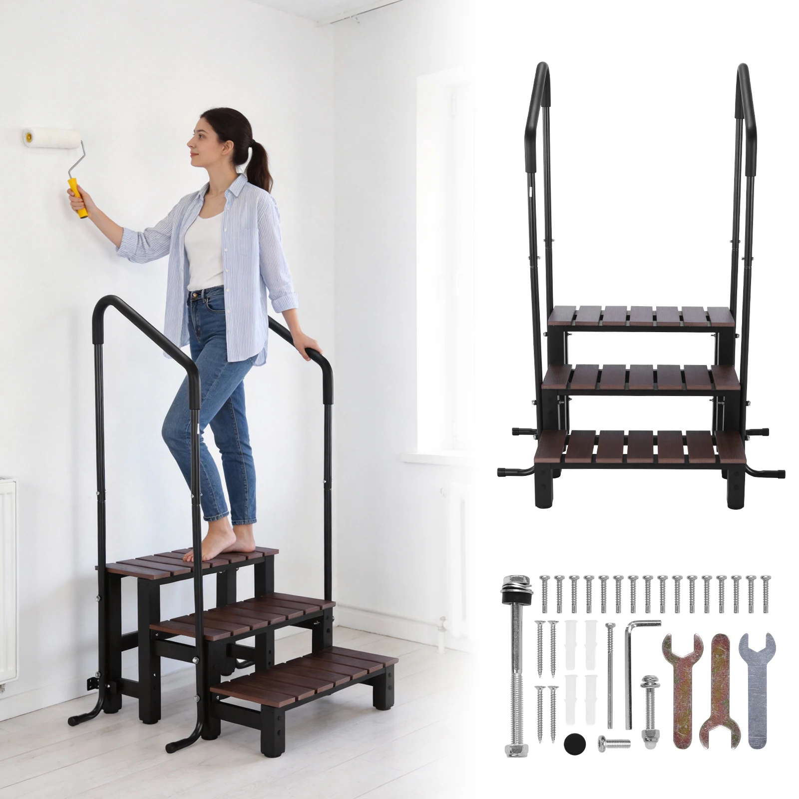 Escalones para Jacuzzi con Barandilla Antideslizante, Escalera para Bañera de Hidromasaje con Barandilla, Capacidad de Carga de 550 Libras, para Remolques de Viaje y Campers