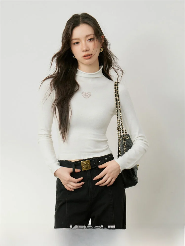 

Kroche Women's Slim Fit High Collar Knitted irt Autumn Winter Sle Color T-irt Inner Wear Base Layer Diamond Embel...