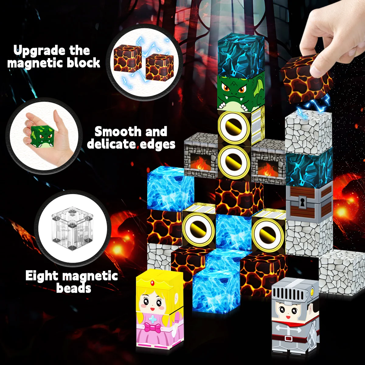 كتل مغناطيسية ذات طابع الجليد والنار - 27 قطعة كتل مغناطيسية لبناء قلعة الجليد والنار - ألعاب مغناطيسية للأطفال في عيد الميلاد