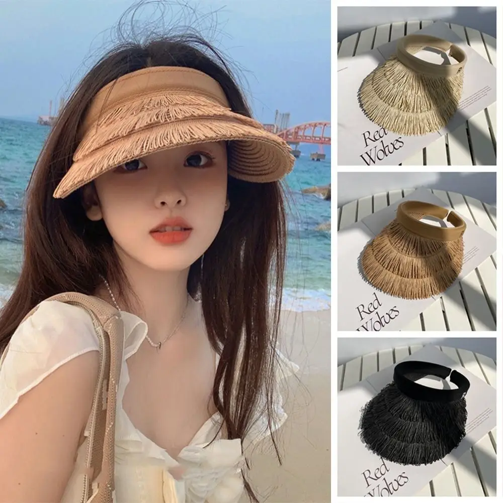 

Wide Brim Designer Tassel Straw Hats Summer Empty Top Empty Top Sun Hat UV Protection Beach Sunshade Cap Pamama