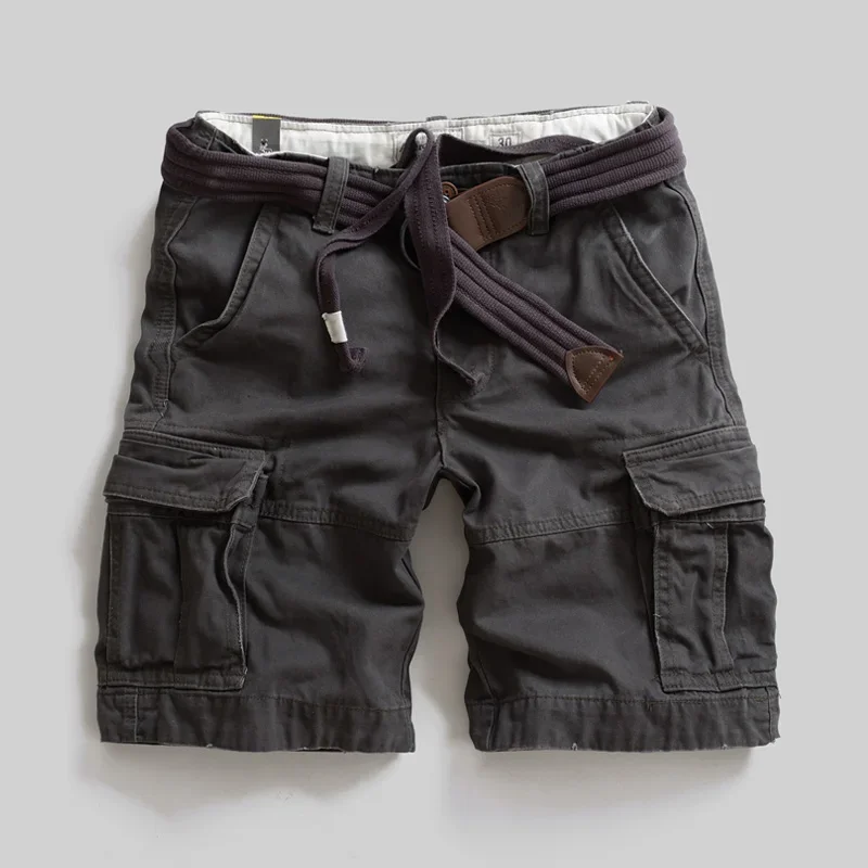 Pantalones cortos deportivos de cintura media para hombre, Shorts de estilo militar europeo, estilo Retro, hasta la rodilla, para Fitness, verano,