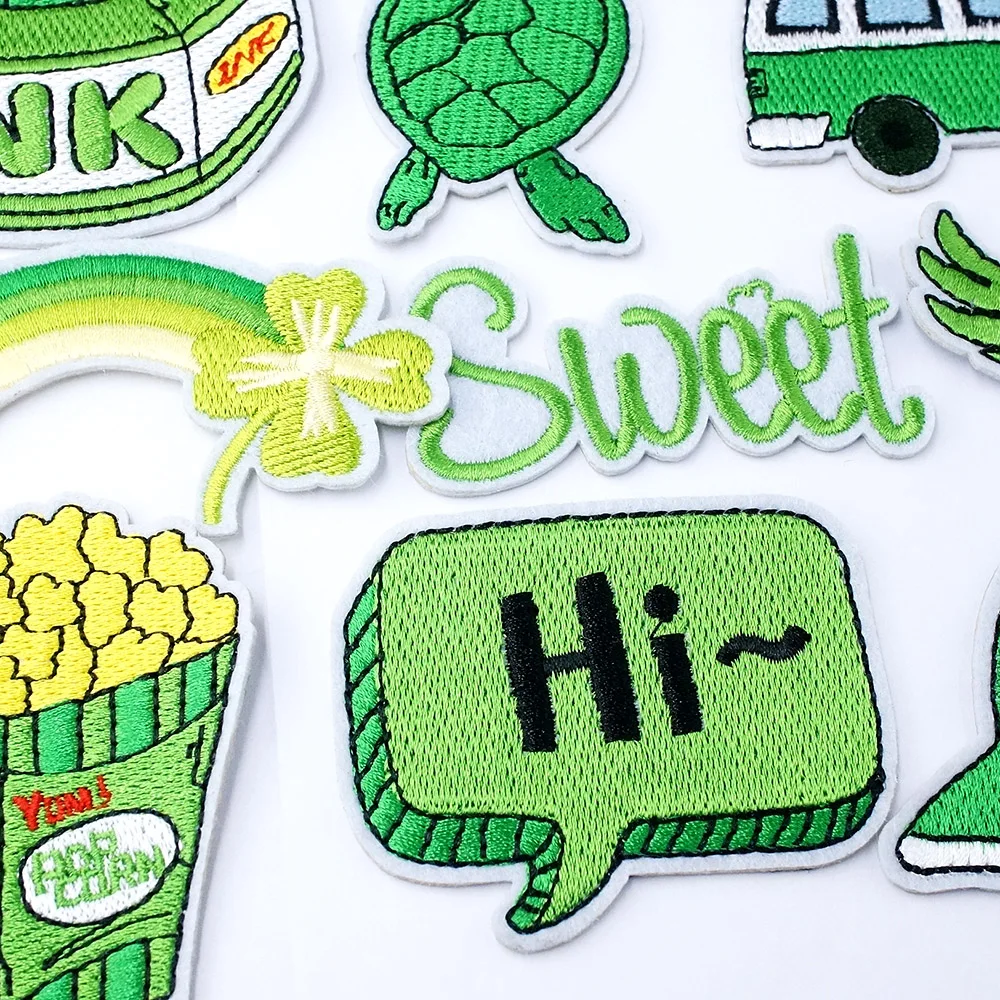 Coconut Popcorn Cactus Green Patches Cloth Embroidered Applique Sewing Clothes Apparel Decoration Patch Iron on Stickers