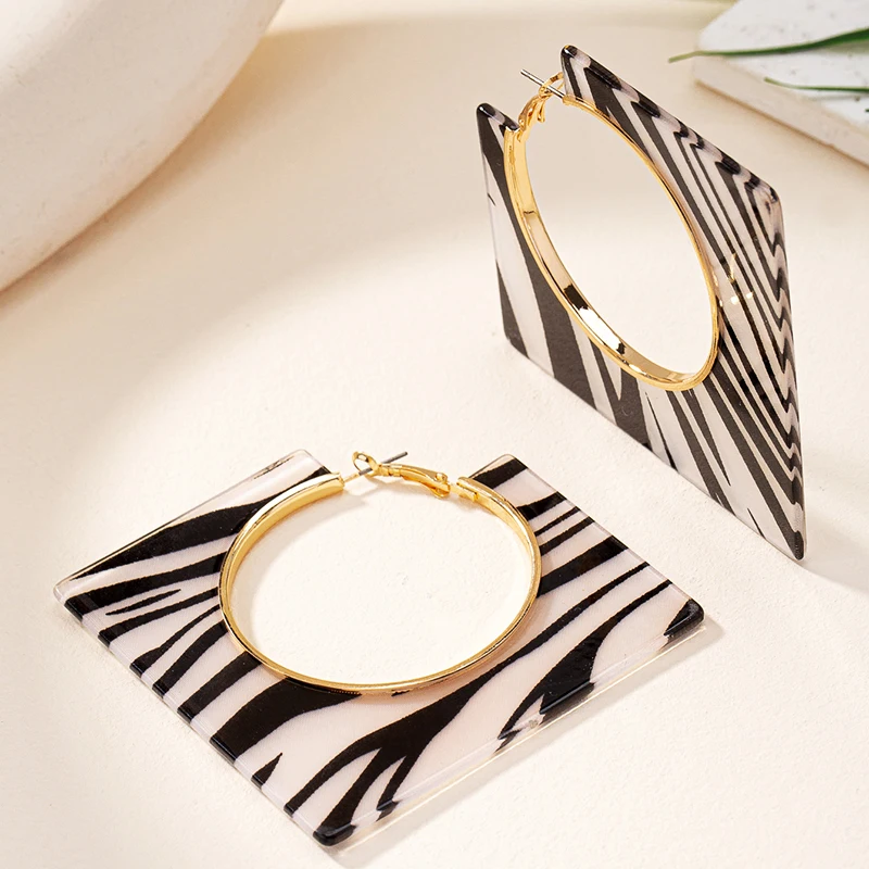 Acrylic Square Earrings for Women Party Exaggerated Leopard Print Resin Big Zebra Pattern Geometric Earrings Jewelry