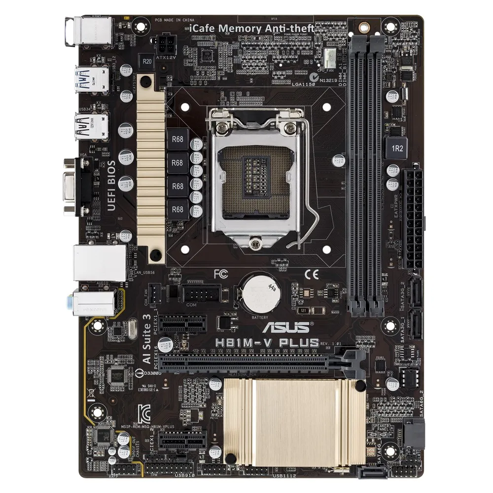 ASUS H81M-V PLUS Motherboard Intel H81 LGA 1150 DDR3 2×SATA III PCI-E 2.0 USB3.0 Micro ATX support Core i3-4330 i5-4570 cpu