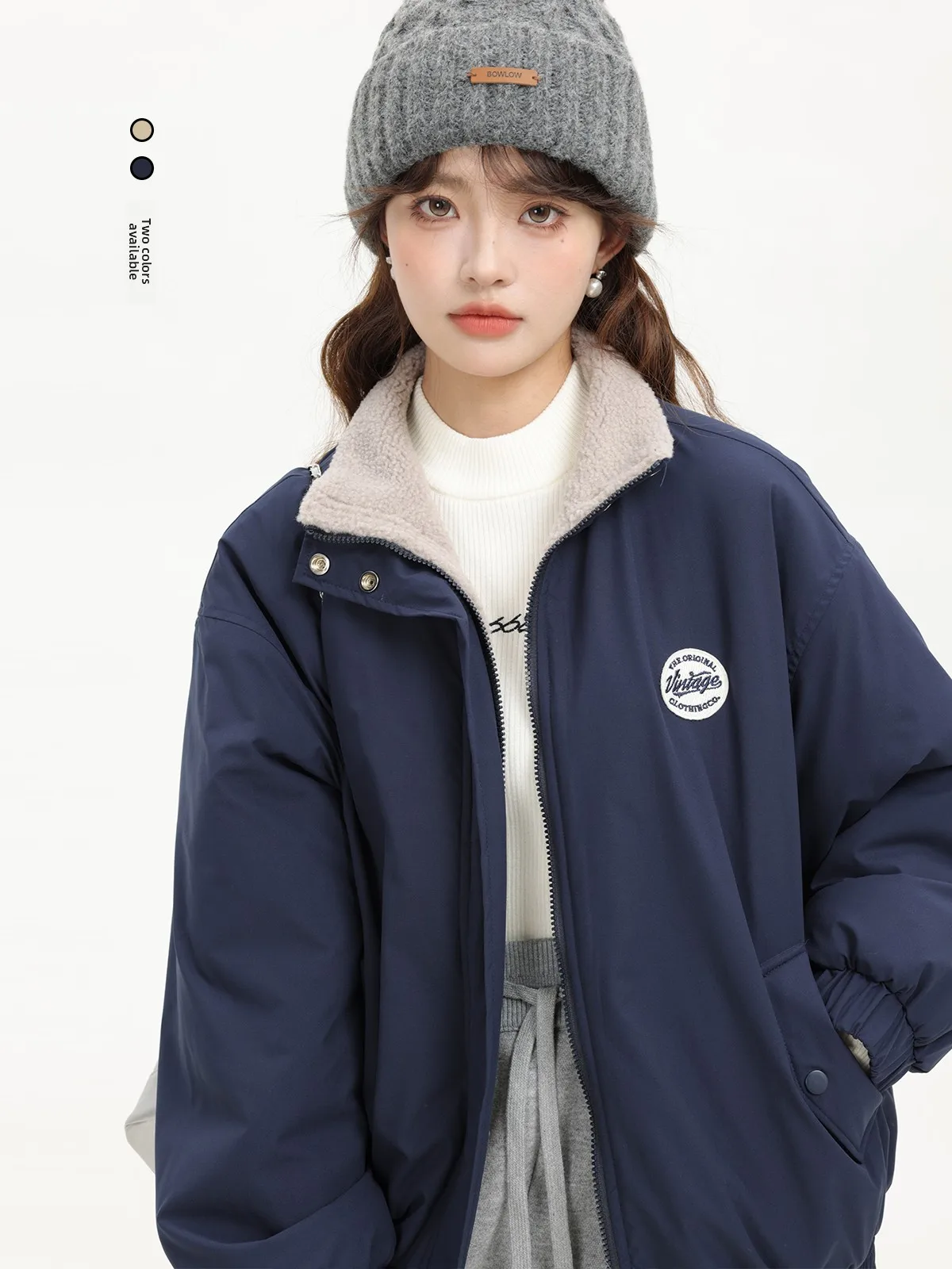 

Женское повседневное пальто из меха ягненка в стиле ретро, зимнее корейское пальто Xinmon College Wind, рабочая одежда, длинная одежда на молнии с застежкой-молнией...