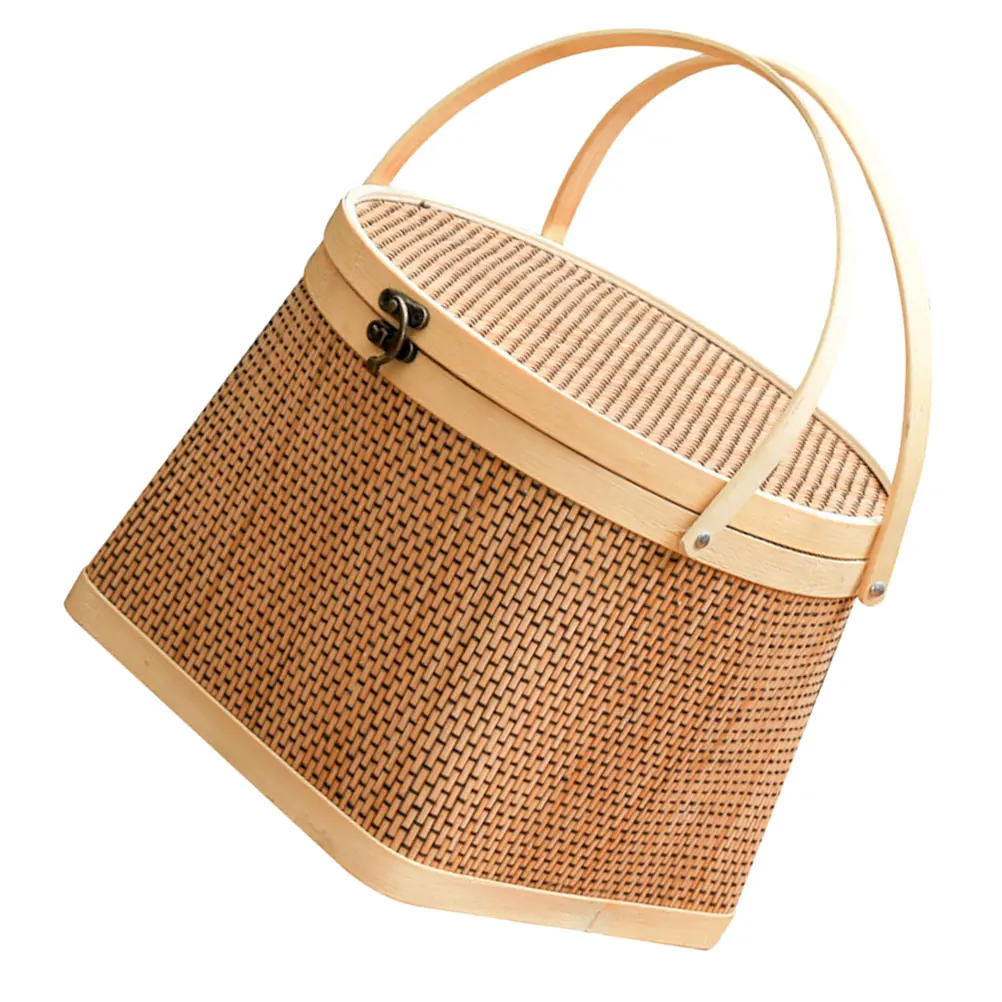 

Bamboo Handmade Wicker Basket with Handle for Storage Picnic Home Decor Flower Arrangement Multifunctional Household Container