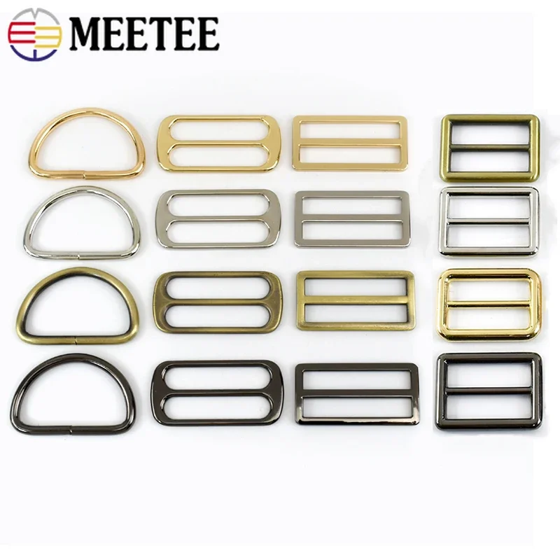 10P 12-50mm Metal Belt Buckle Bag Strap D Ring Tri Glide Slider Adjuster Hook Clasp Keychain Dog Collar Hanger Clasps Accessory