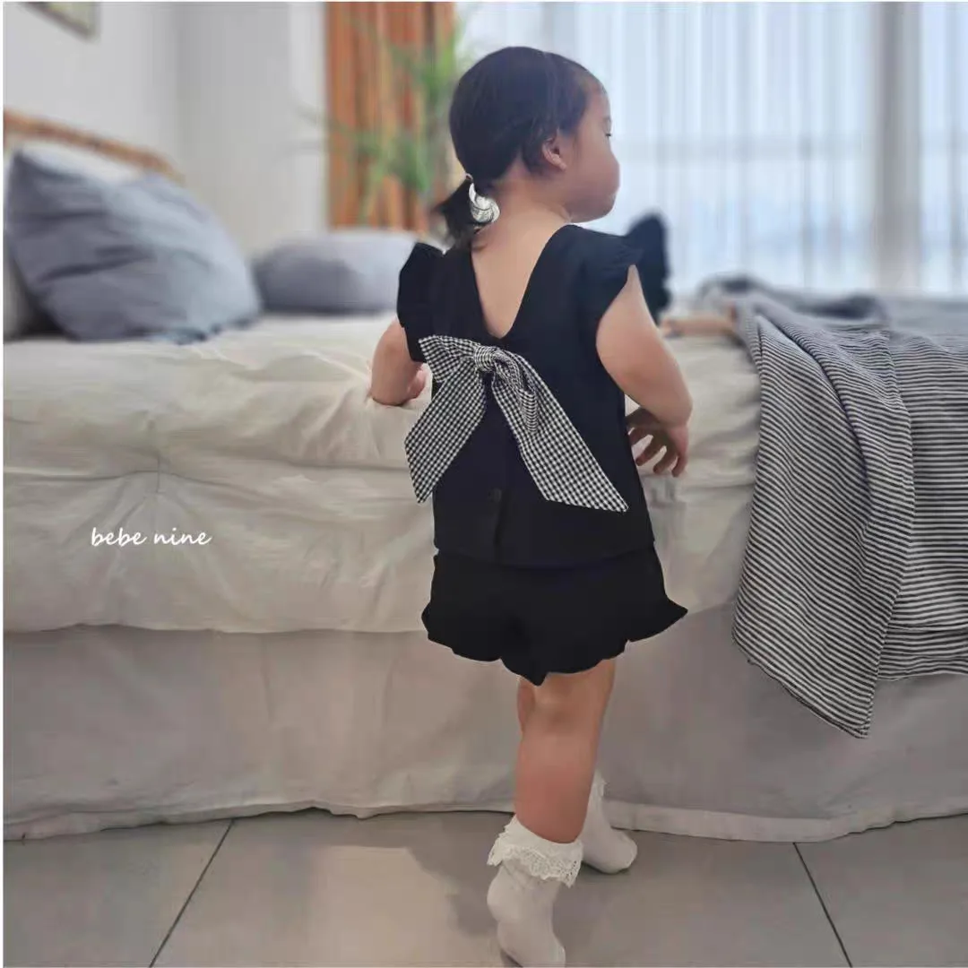 Thin Girls Set Vest Short Sweet Style Girls Children Clothing 2026 Summer Girls Backless Two-piece Set