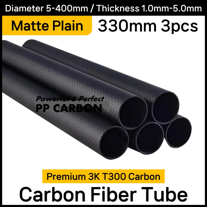 Carbon Fiber Tube 330mm 3pcs for RC Airplane Parts Matte Plain Weave CNC Machining 3K Hardness Composite Material OD 18-40mm