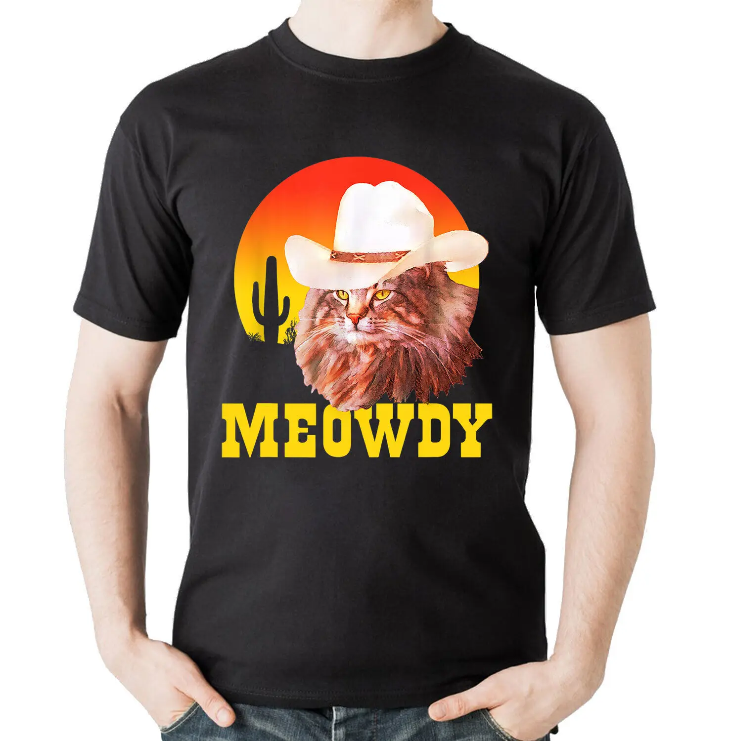 Meowdy! Funny Country Music Cat Cowboy Hat Vintage T-Shirt