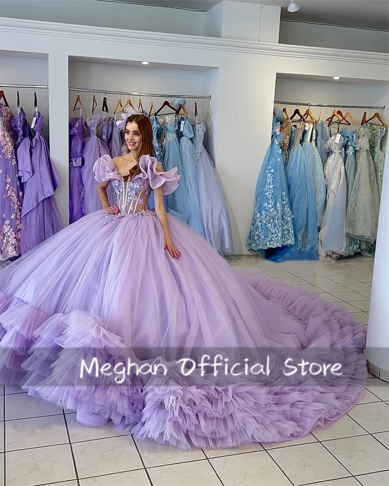 Purple Appliques Quinceanera Dresses Bead Ball Gown Dress Women Elegant Party Tiered Ruffles Princess Gown Sweet 16 Customized